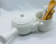 Load image into Gallery viewer, Japanese inspired ceramic tea pot with textured tea cup and bamboo stirring spoon will start the day calmly for the most stressed amongst us-